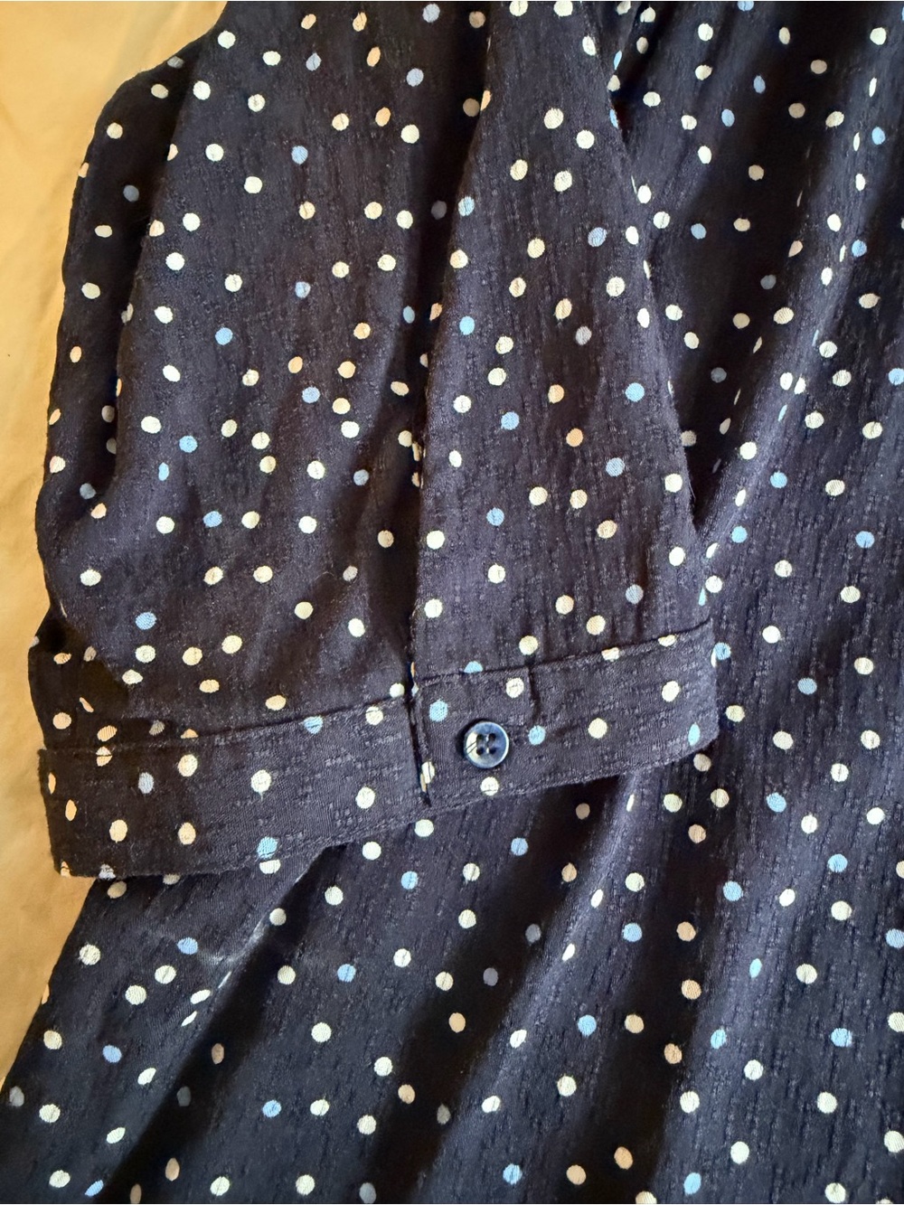 Croft & barrow plus size 3/4 sleeve button navy polka dot preppy workwear blouse - Picture 4 of 7